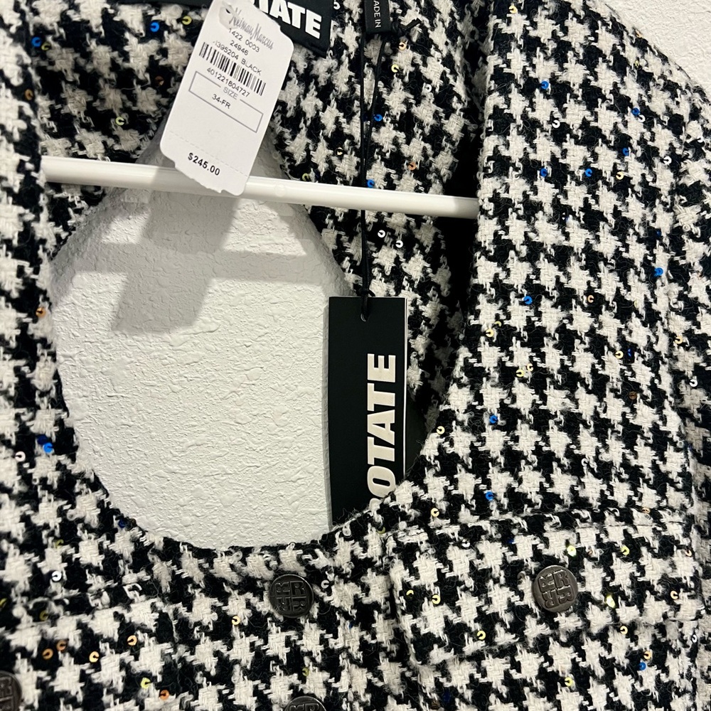 ROTATE Houndstooth Black and White sequin cropped jacket - Picture 4 of 7